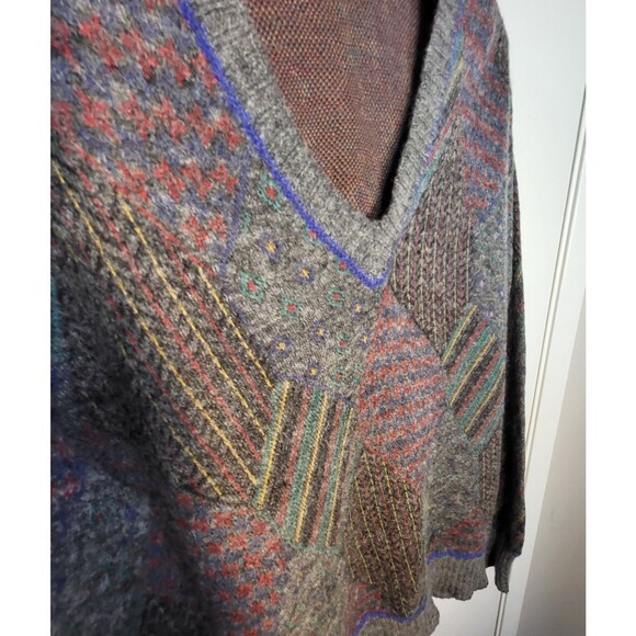 Vintage Womens Italy Wool Argyle Geometric Knit V neck  Dark Aacademia sweater S - Picture 8 of 12